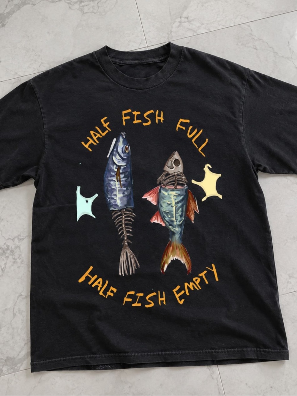 'Half Fish Full, Half Fish Empty' Gildan Black Graphic Tee